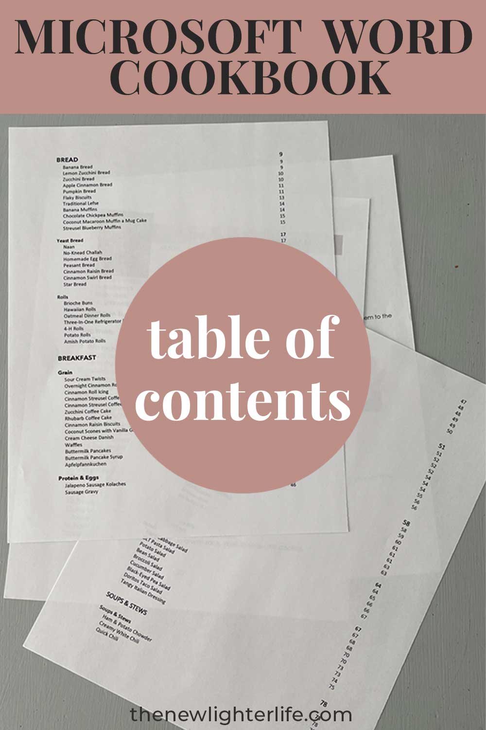 Recipe Book Table Of Contents Template